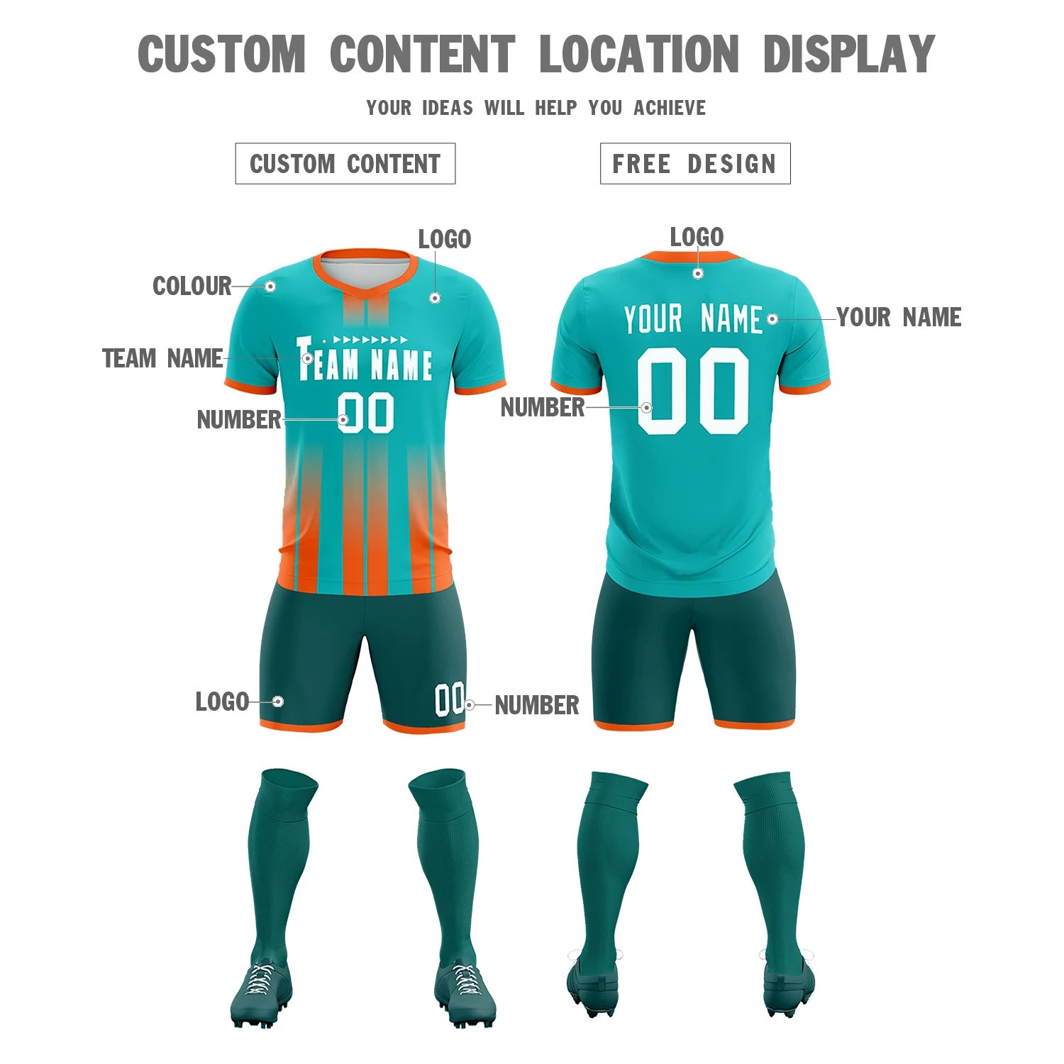 Custom Bright Green Orange Vertical Training Uniform Soccer Sets Jersey