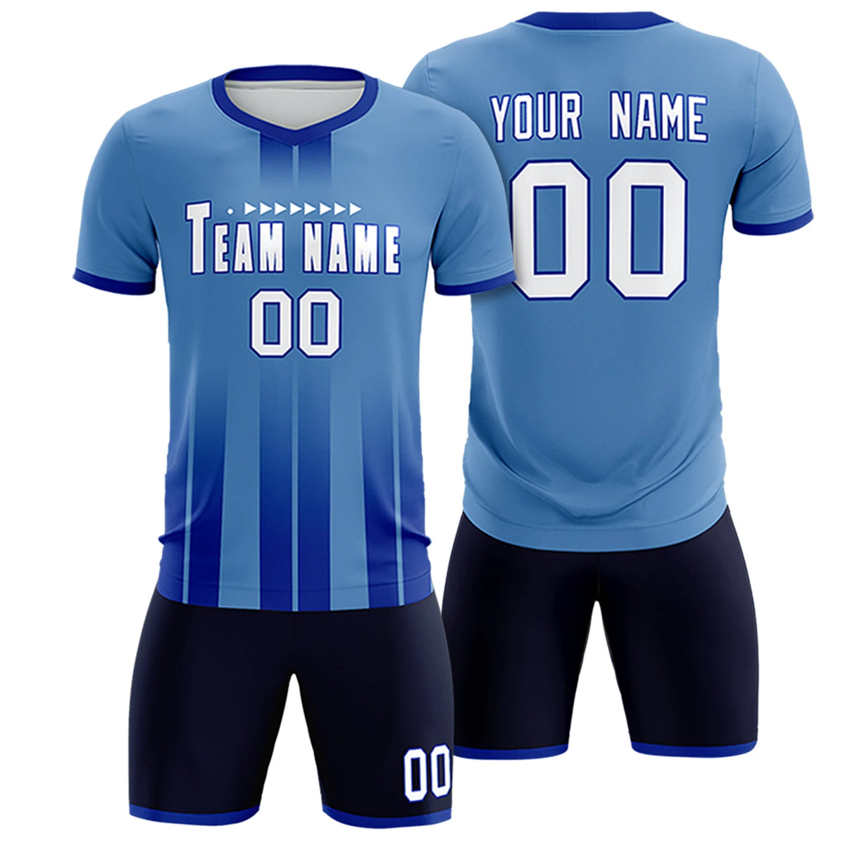 Custom Light Blue Royal Blue Vertical Training Uniform Soccer Sets Jersey