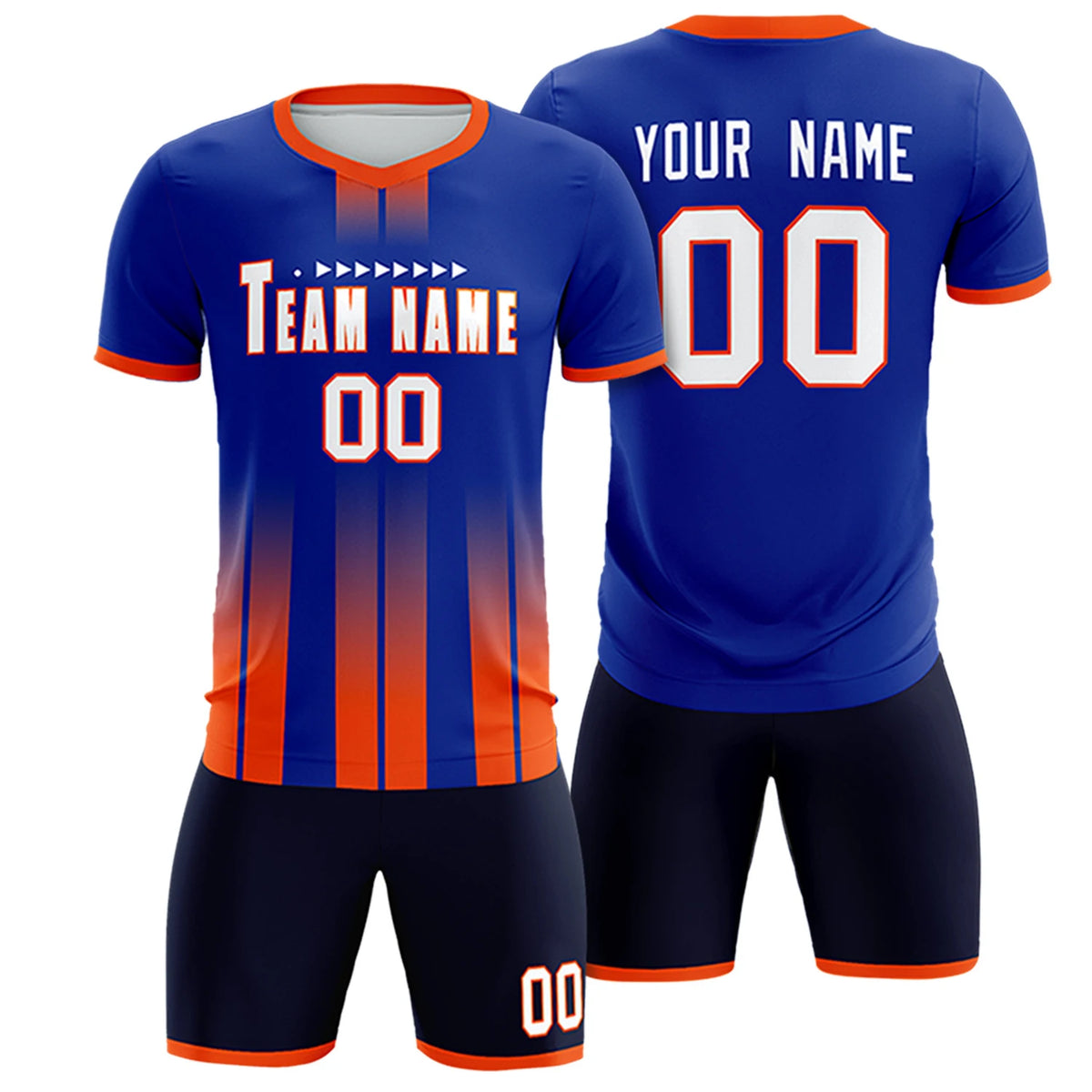 Custom Royal Blue Orange Vertical Training Uniform Soccer Sets Jersey