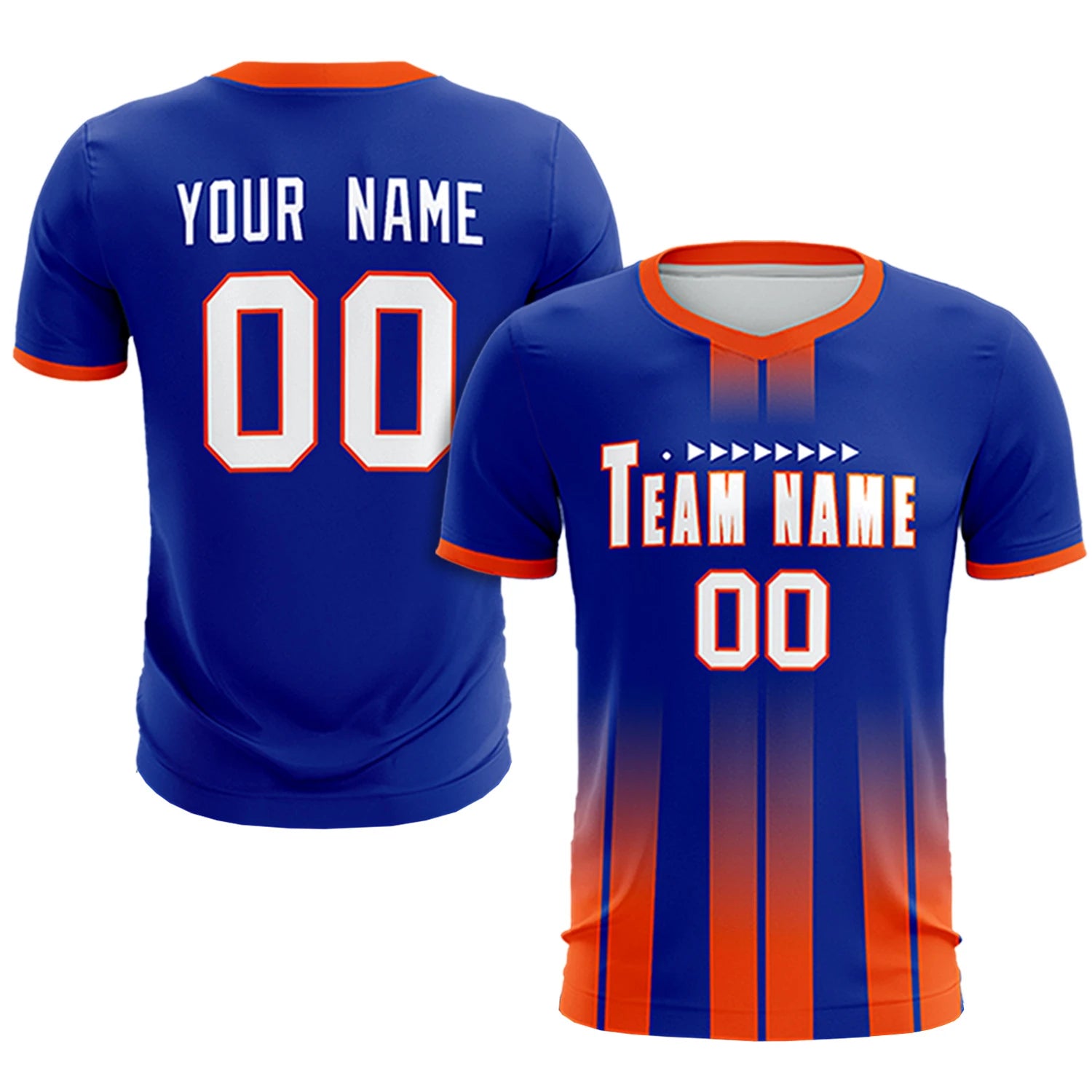 Custom Royal Blue Orange Vertical Training Uniform Soccer Sets Jersey