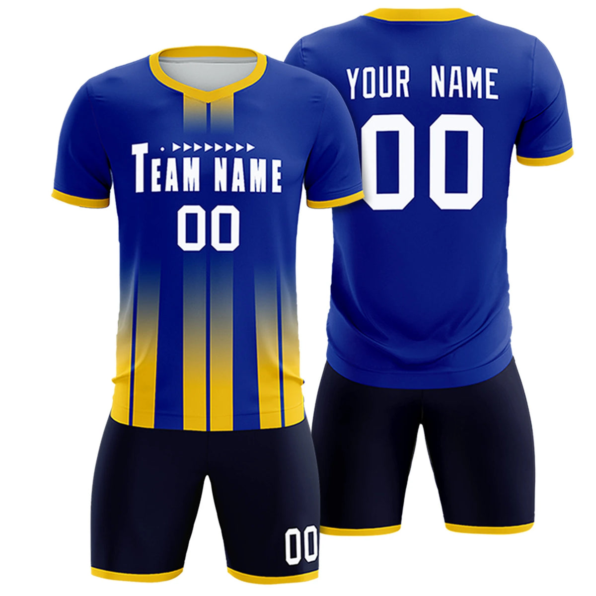 Custom Royal Blue Gold01 Vertical Training Uniform Soccer Sets Jersey