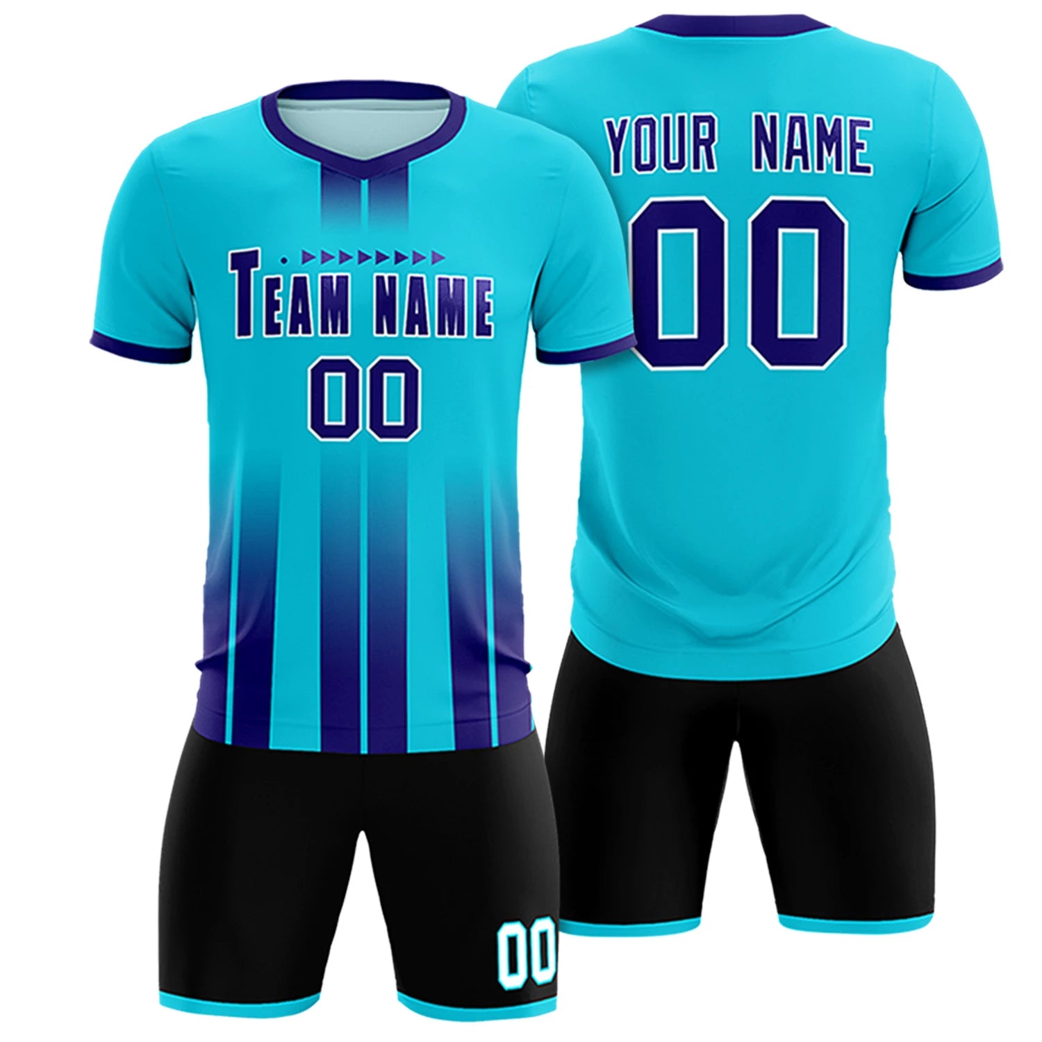 Custom Sky Blue Purple Vertical Training Uniform Soccer Sets Jersey