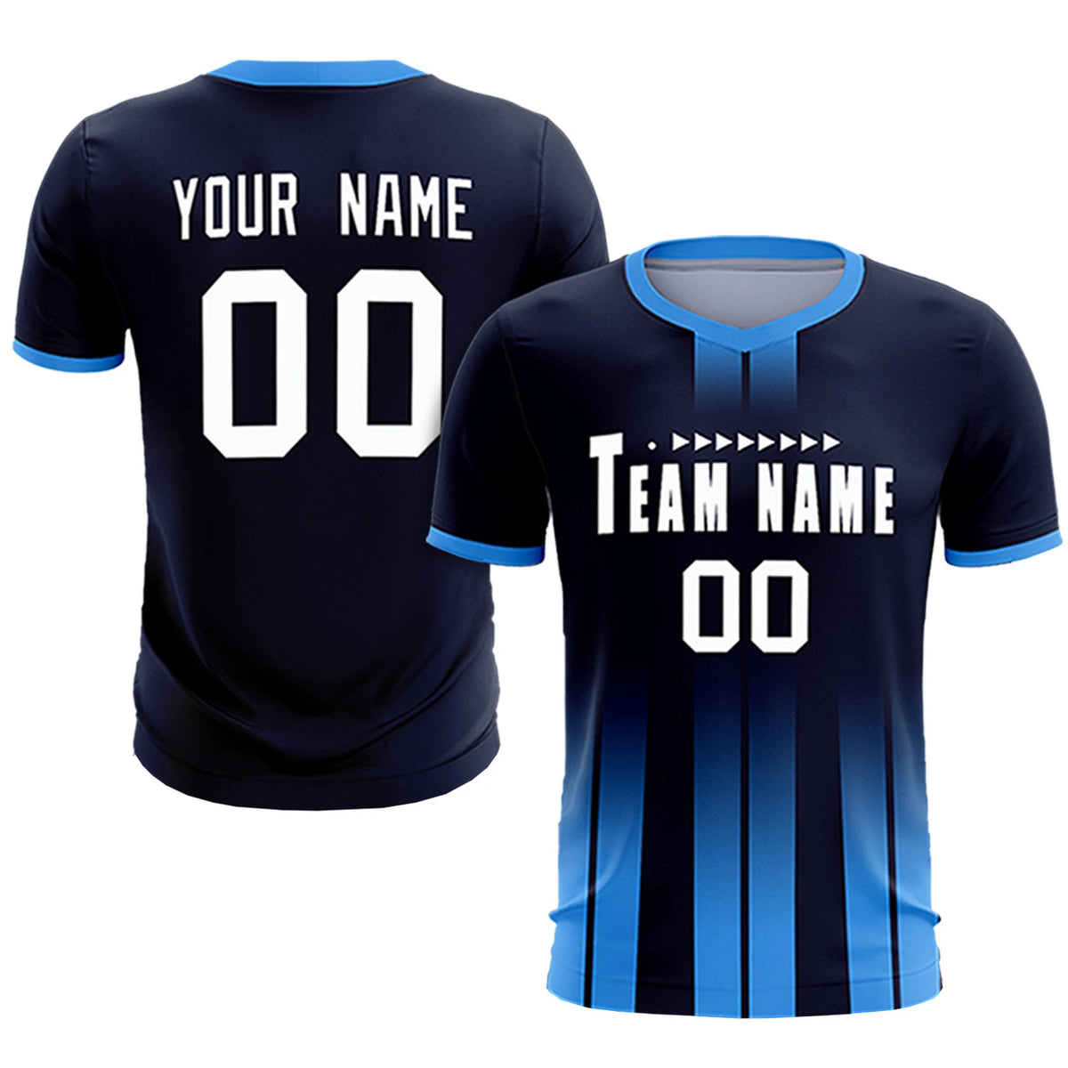 Custom Navy Powder Blue Vertical Training Uniform Soccer Sets Jersey