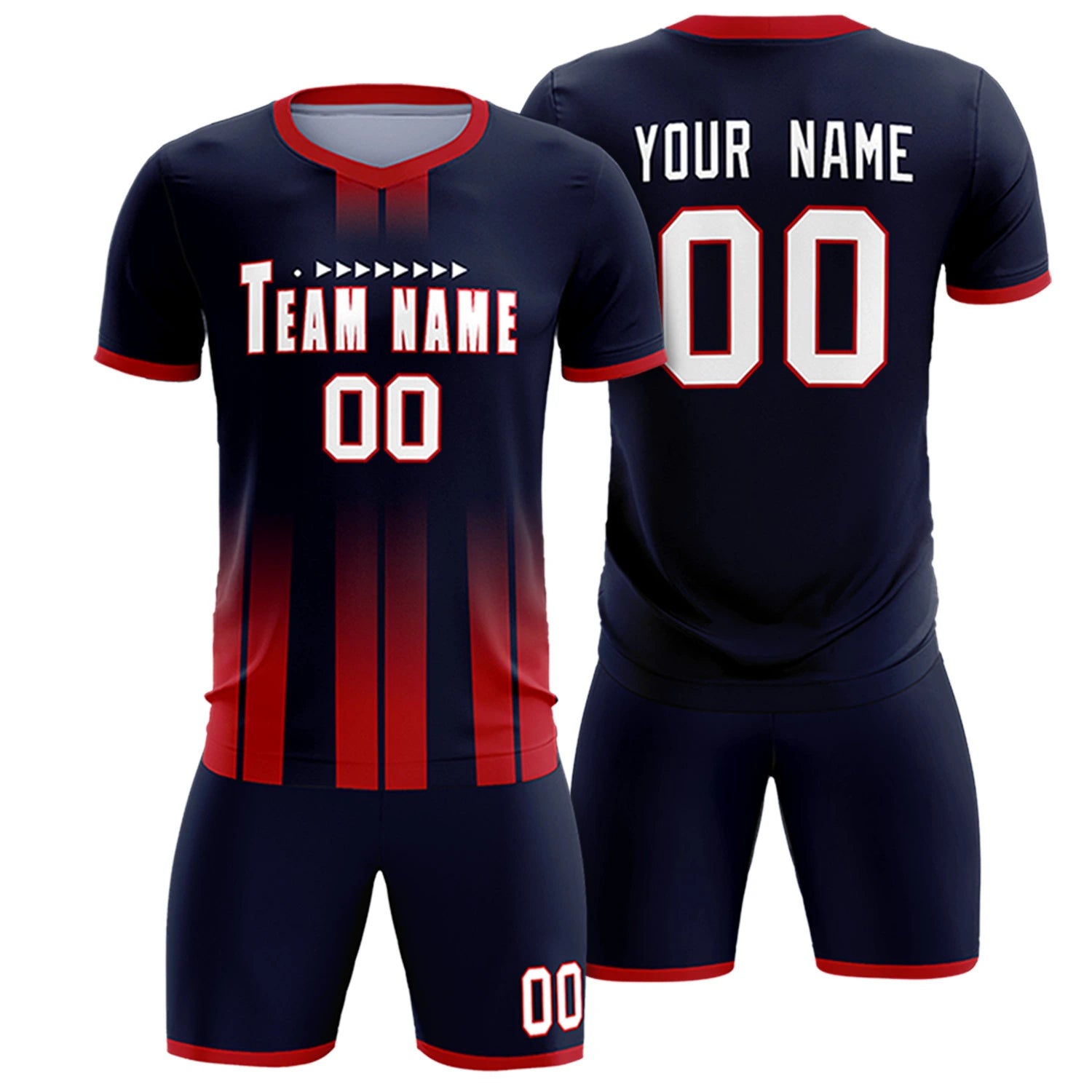 Custom Navy Red Vertical Training Uniform Soccer Sets Jersey