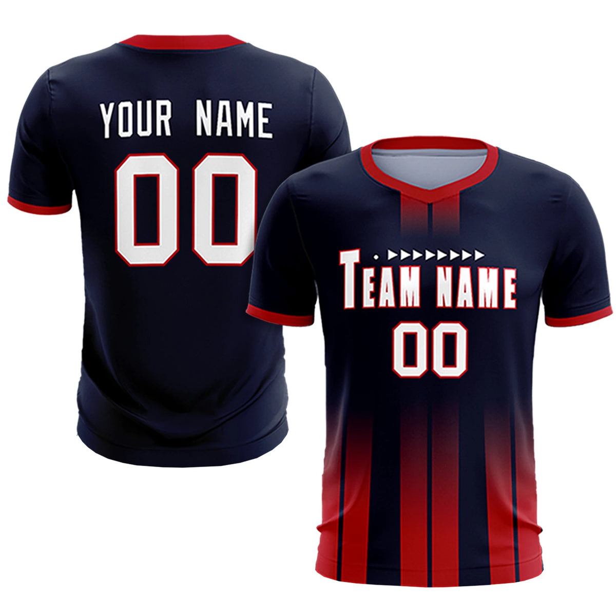 Custom Navy Red Vertical Training Uniform Soccer Sets Jersey