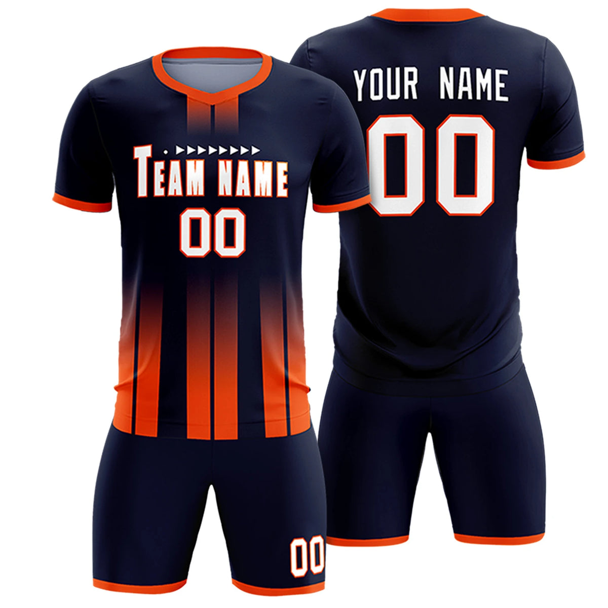 Custom Navy Orange Vertical Training Uniform Soccer Sets Jersey
