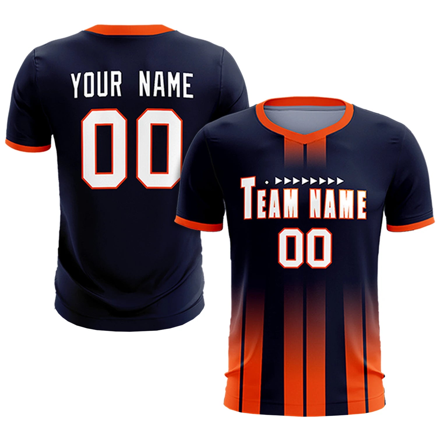 Custom Navy Orange Vertical Training Uniform Soccer Sets Jersey