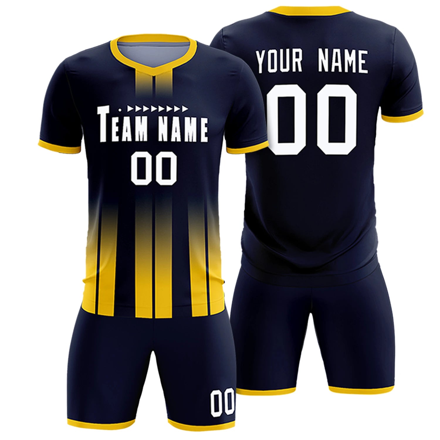 Custom Navy Gold01 Vertical Training Uniform Soccer Sets Jersey