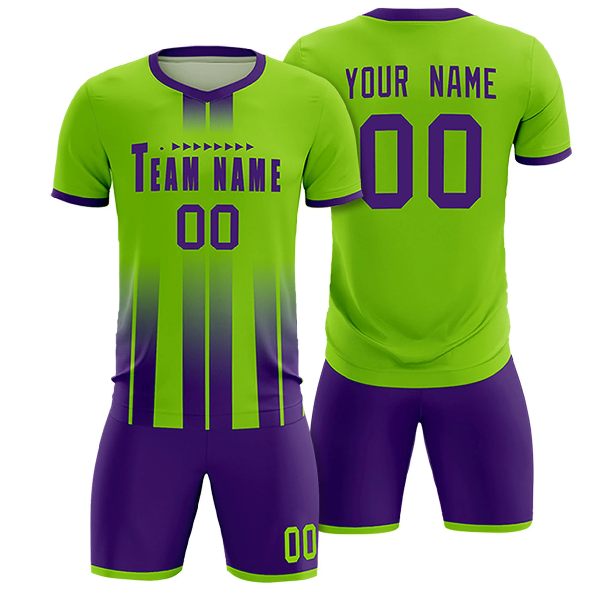 Custom Neon Green Purple Vertical Training Uniform Soccer Sets Jersey