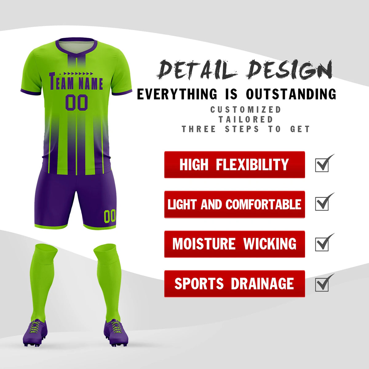 Custom Neon Green Purple Vertical Training Uniform Soccer Sets Jersey