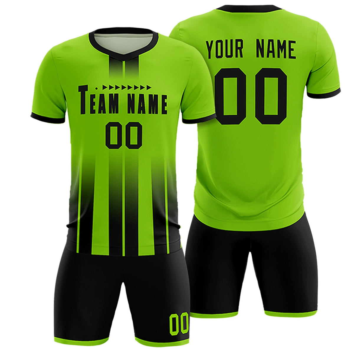 Custom Neon Green Black Vertical Training Uniform Soccer Sets Jersey