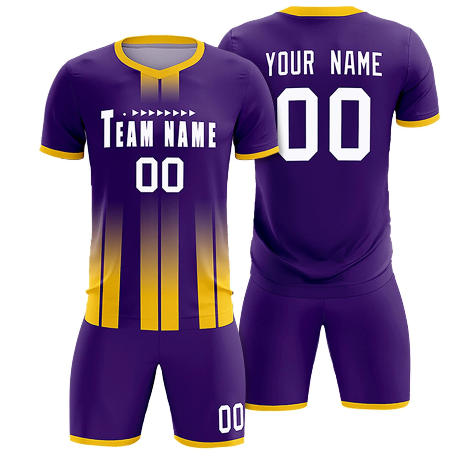 Custom Purple Gold01 Vertical Training Uniform Soccer Sets Jersey