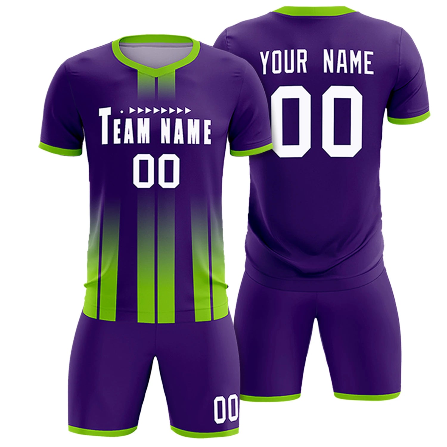 Custom Purple Neon Green Vertical Training Uniform Soccer Sets Jersey