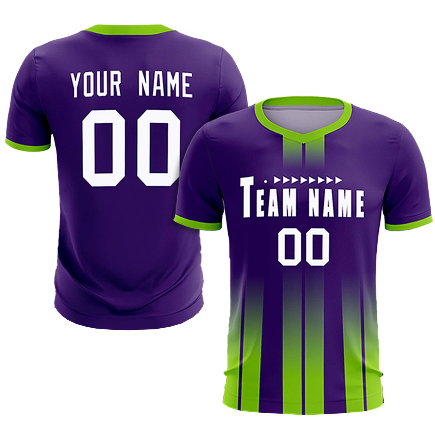 Custom Purple Neon Green Vertical Training Uniform Soccer Sets Jersey
