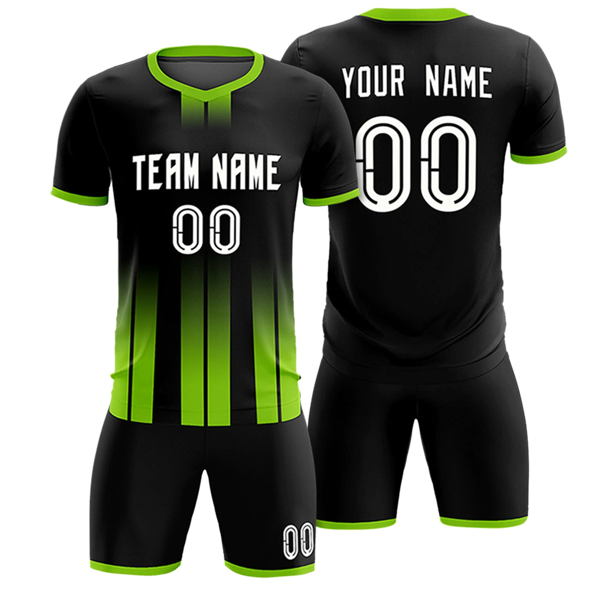 Custom Black Neon Green Vertical Training Uniform Soccer Sets Jersey