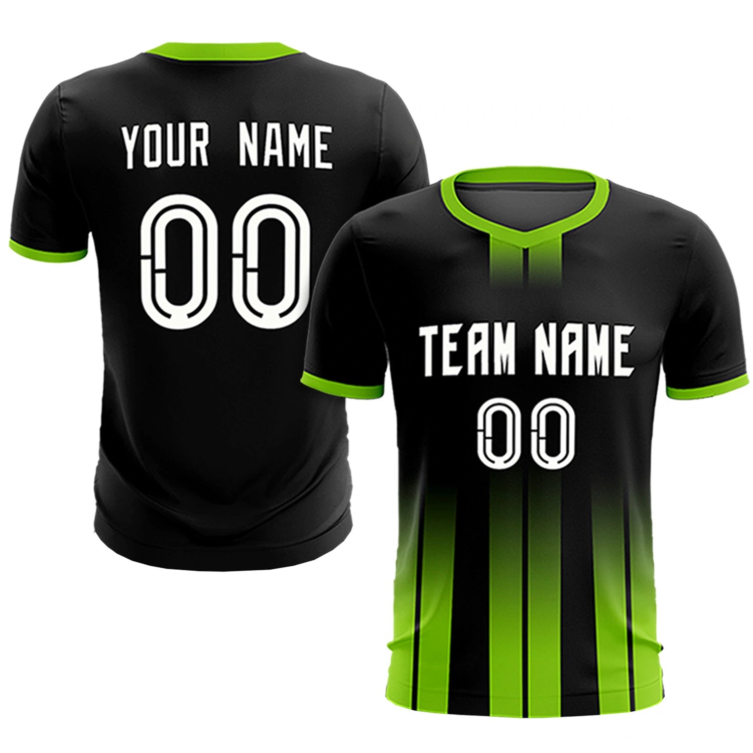 Custom Black Neon Green Vertical Training Uniform Soccer Sets Jersey