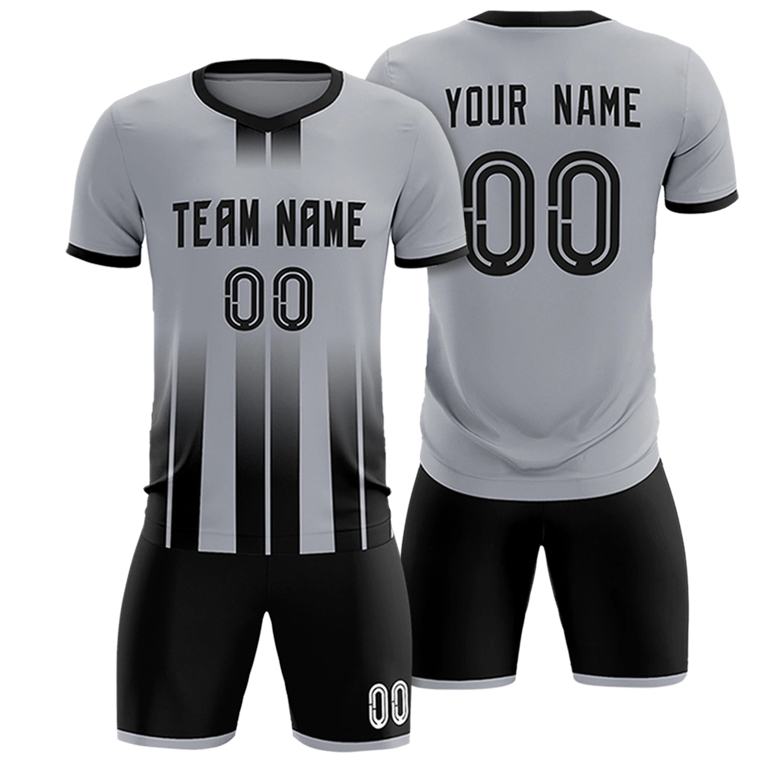 Custom Gray Black Vertical Training Uniform Soccer Sets Jersey