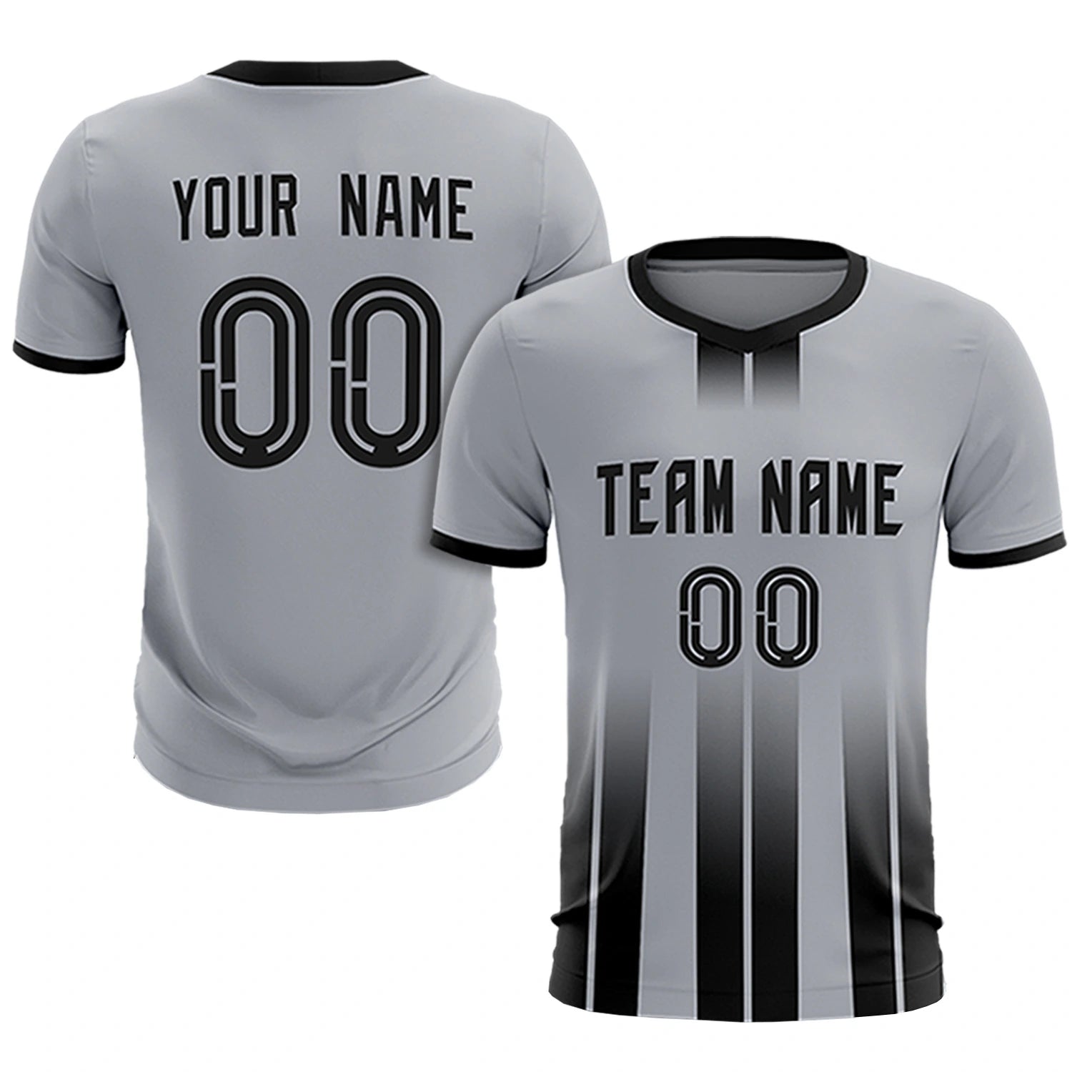 Custom Gray Black Vertical Training Uniform Soccer Sets Jersey