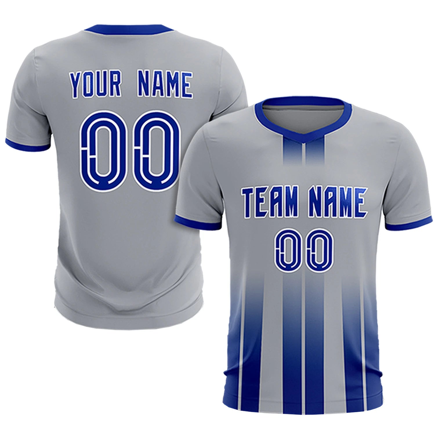 Custom Gray Royal Blue Vertical Training Uniform Soccer Sets Jersey