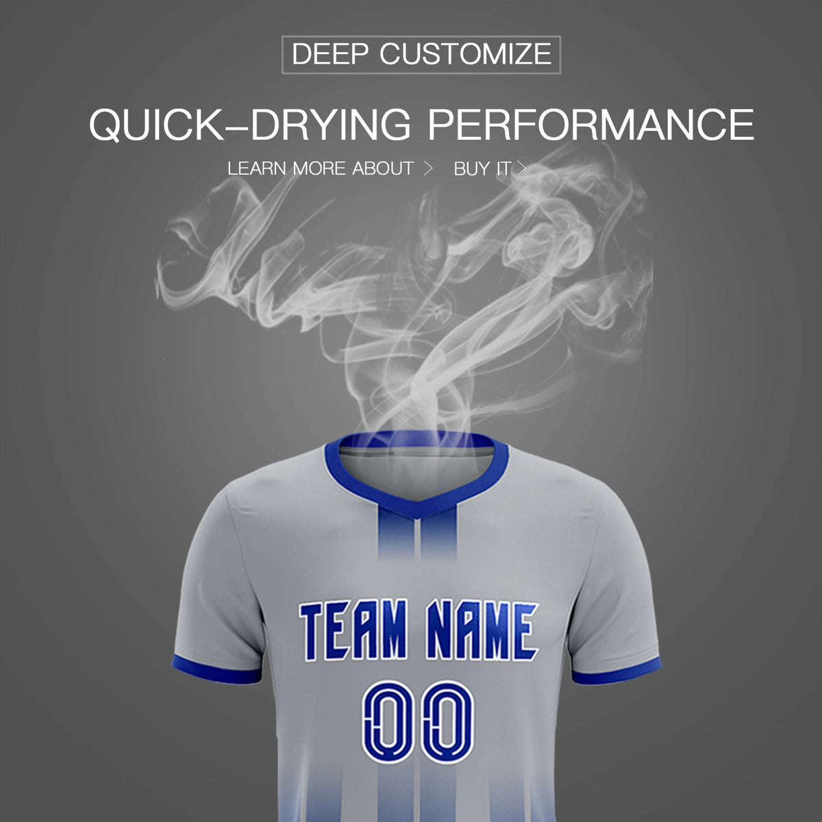 Custom Gray Royal Blue Vertical Training Uniform Soccer Sets Jersey