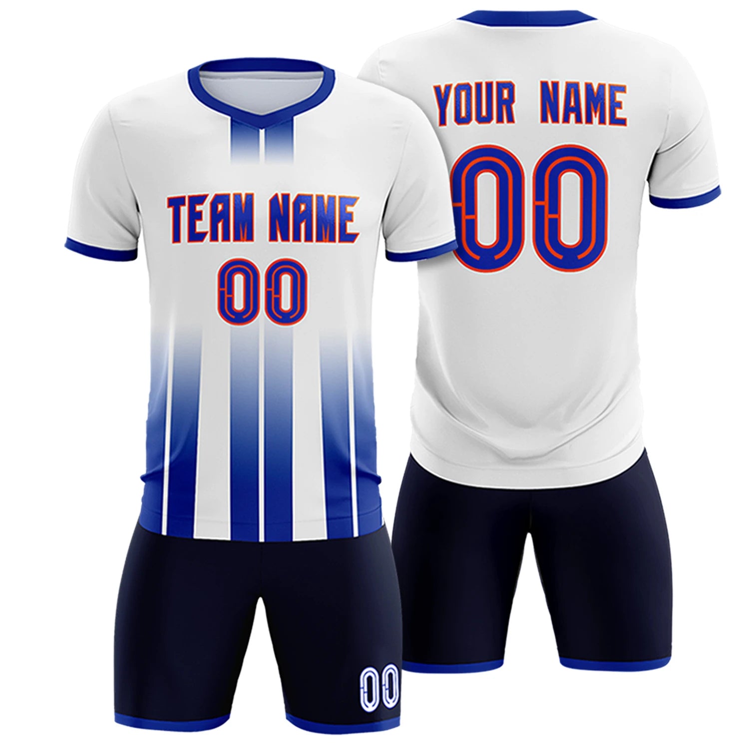 Custom White Royal Blue Vertical Training Uniform Soccer Sets Jersey