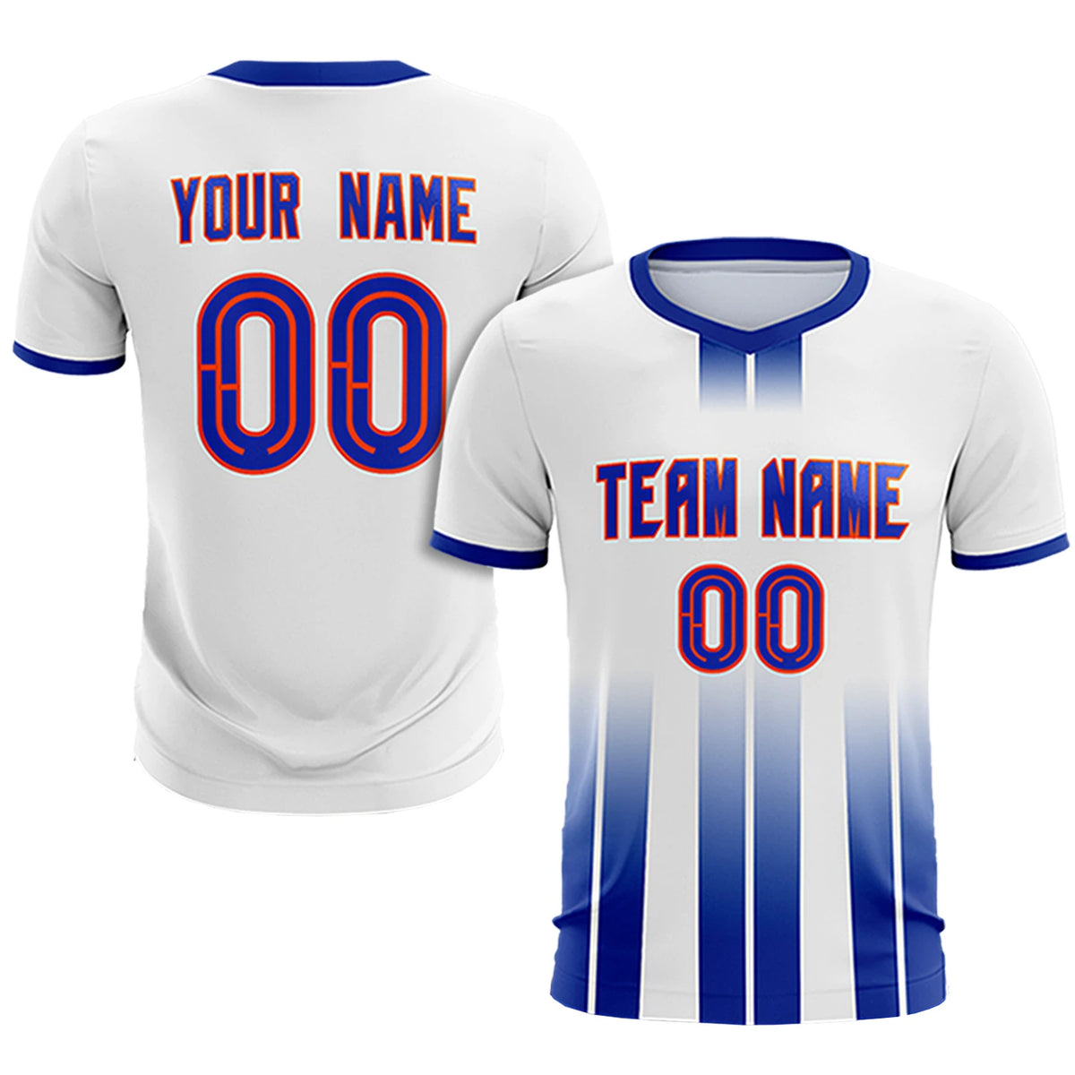 Custom White Royal Blue Vertical Training Uniform Soccer Sets Jersey