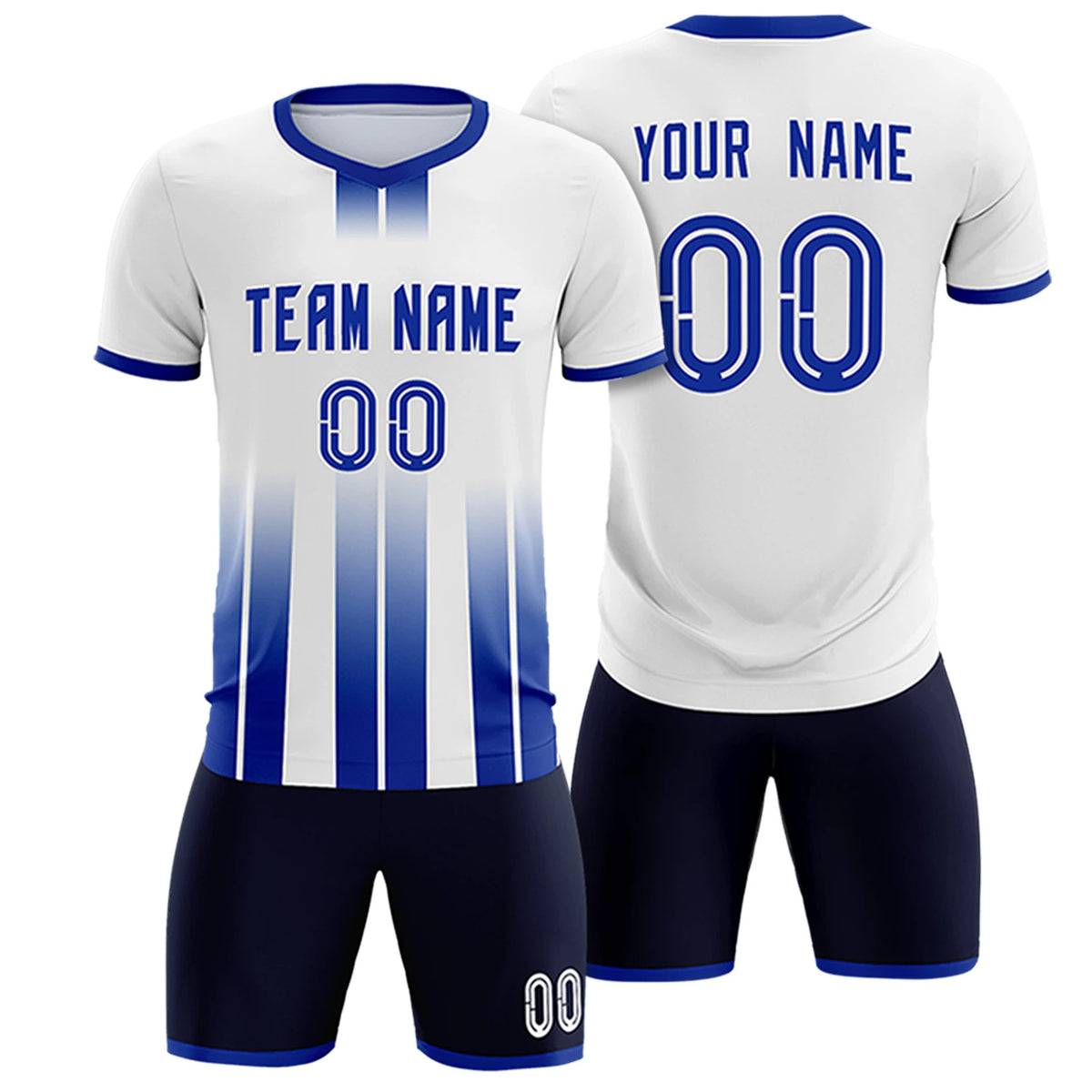 Custom White Royal Blue Vertical Training Uniform Soccer Sets Jersey