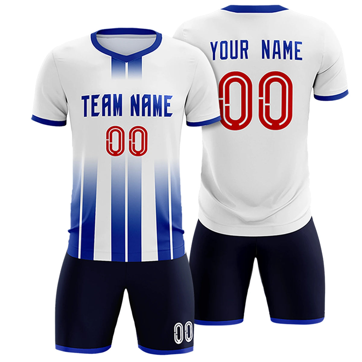 Custom White Royal Blue Vertical Training Uniform Soccer Sets Jersey