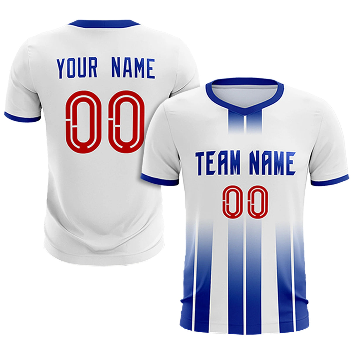 Custom White Royal Blue Vertical Training Uniform Soccer Sets Jersey