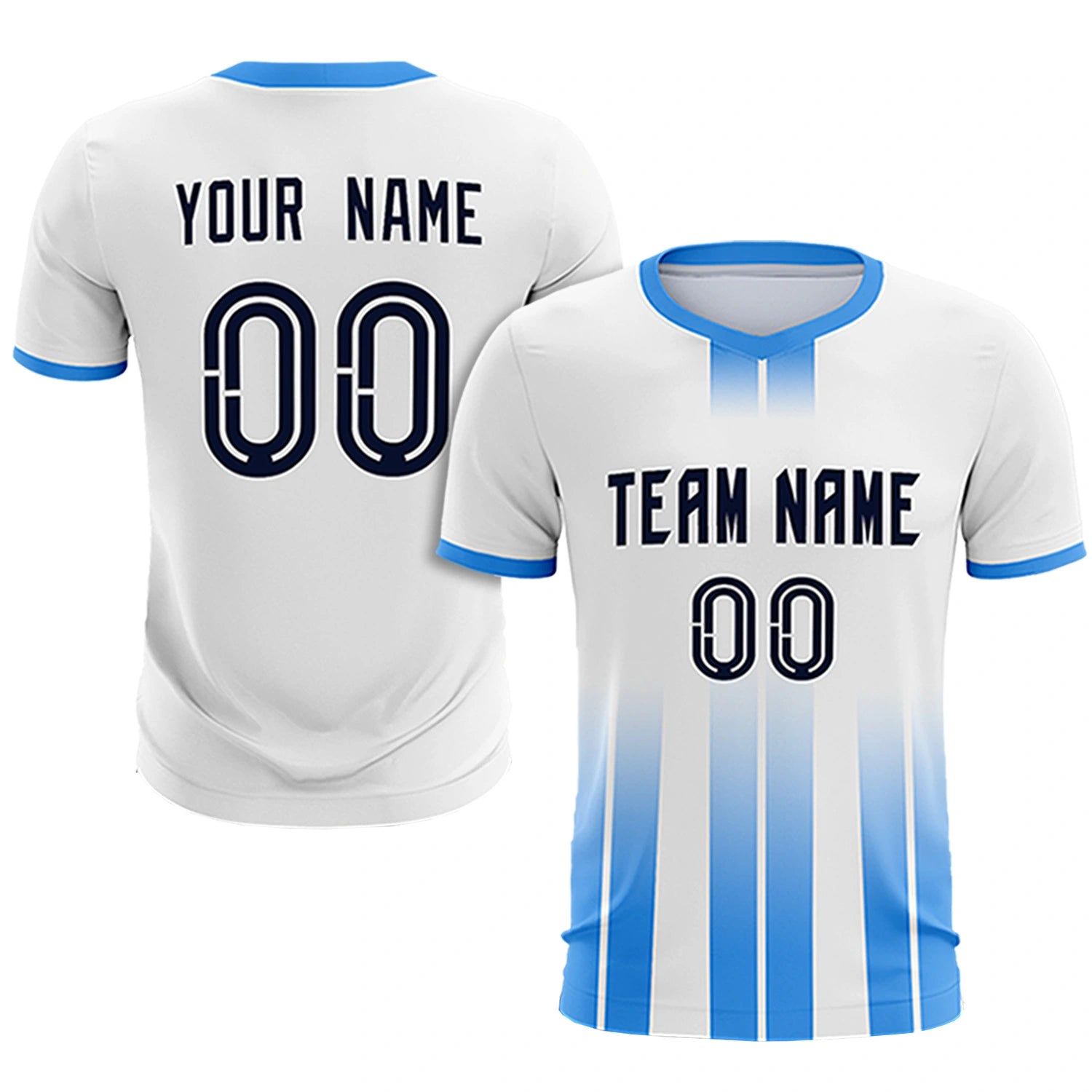 Custom White Powder Blue Vertical Training Uniform Soccer Sets Jersey