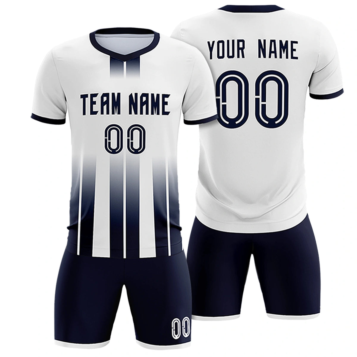 Custom White Navy Vertical Training Uniform Soccer Sets Jersey