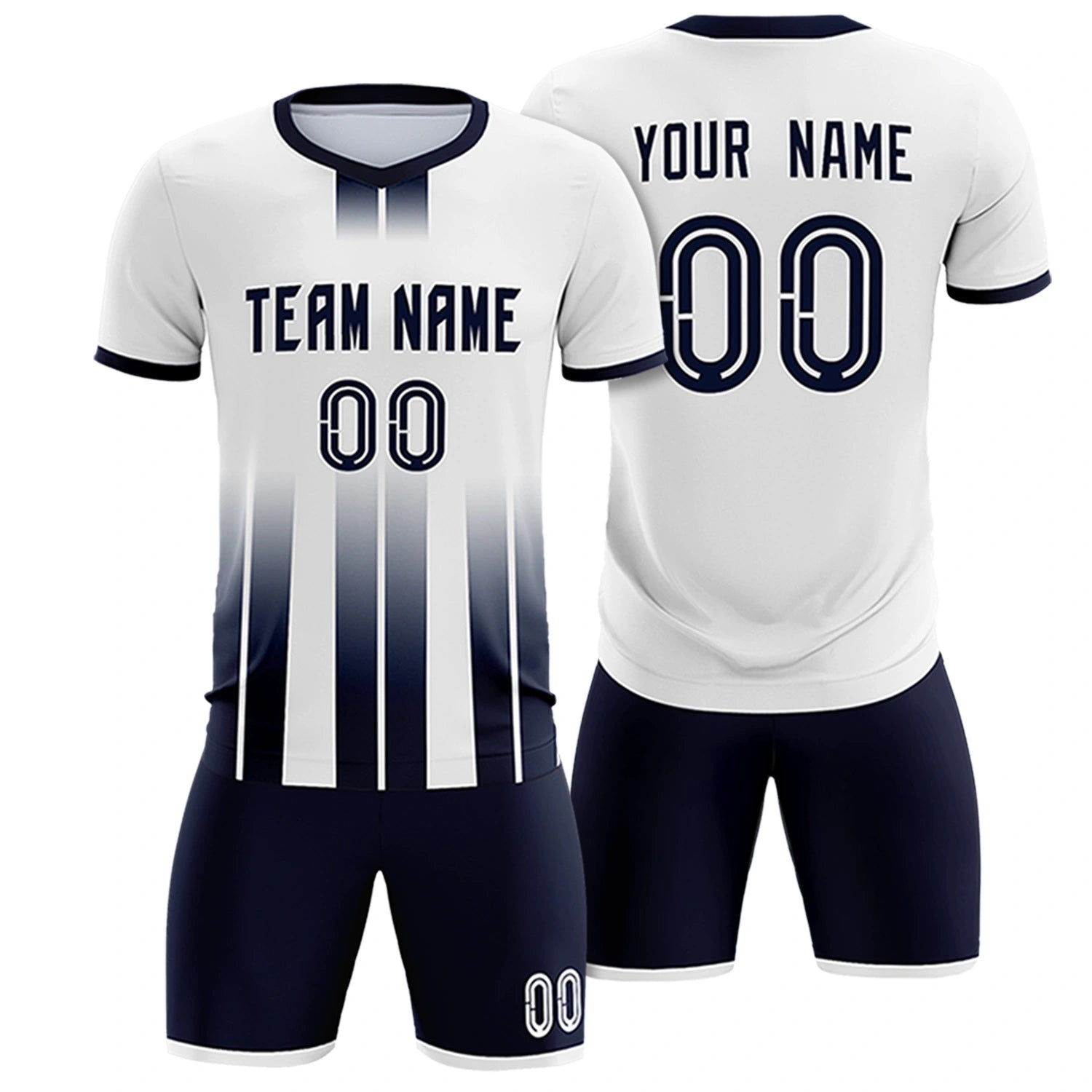 Custom White Navy Vertical Training Uniform Soccer Sets Jersey