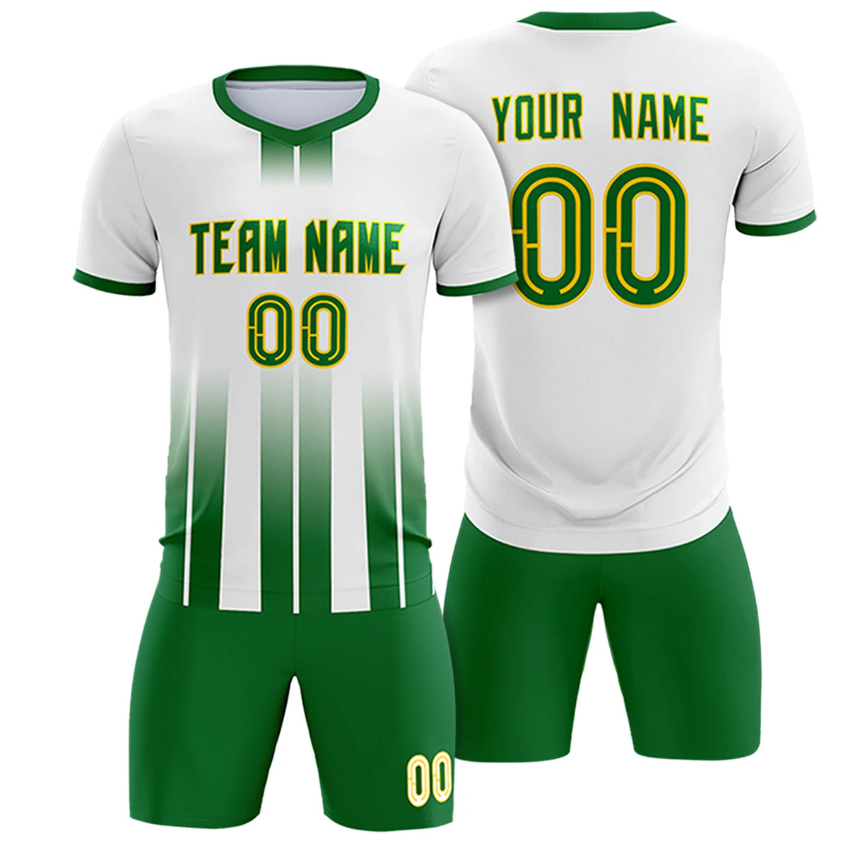 Custom White Kelly Green Vertical Training Uniform Soccer Sets Jersey