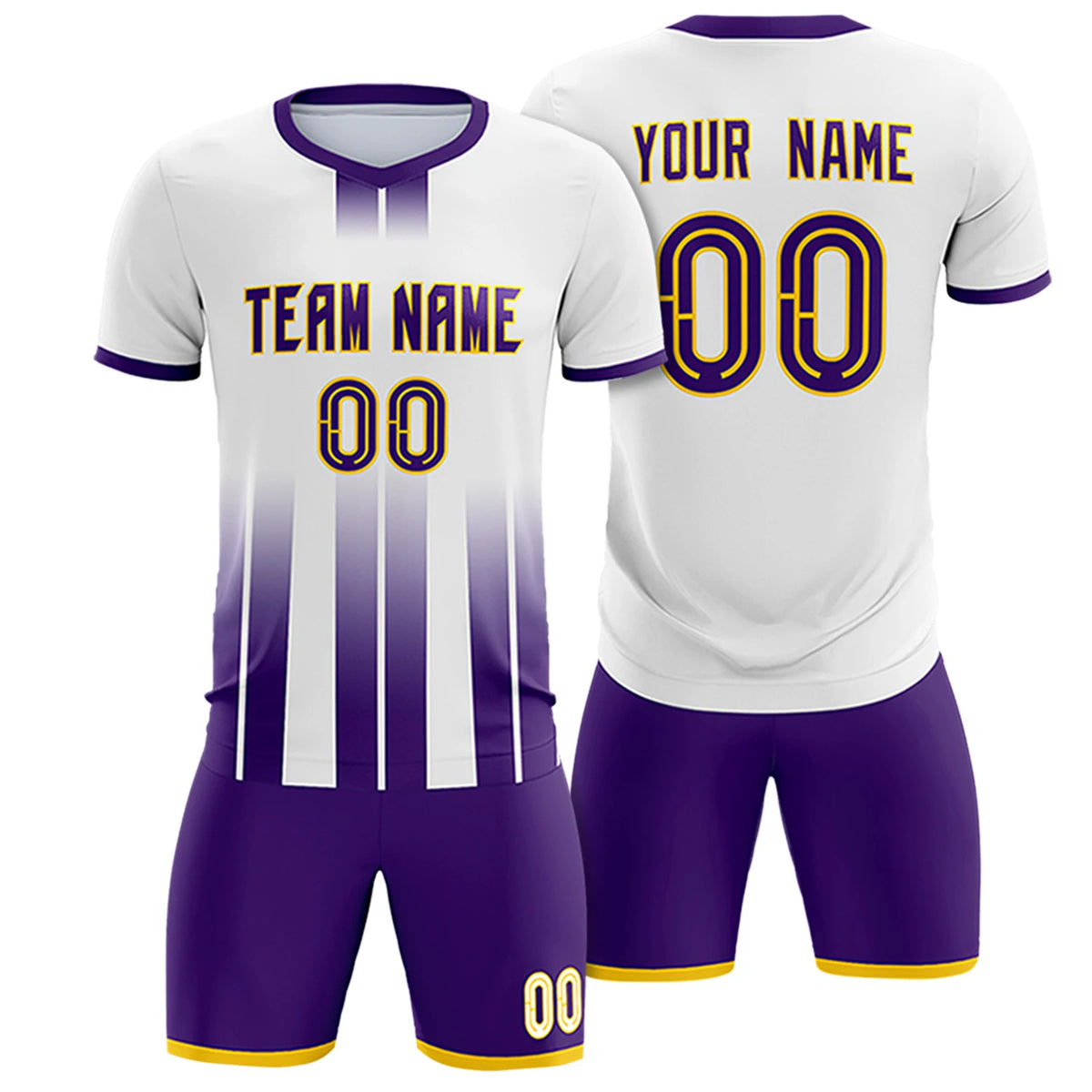 Custom White Purple Vertical Training Uniform Soccer Sets Jersey