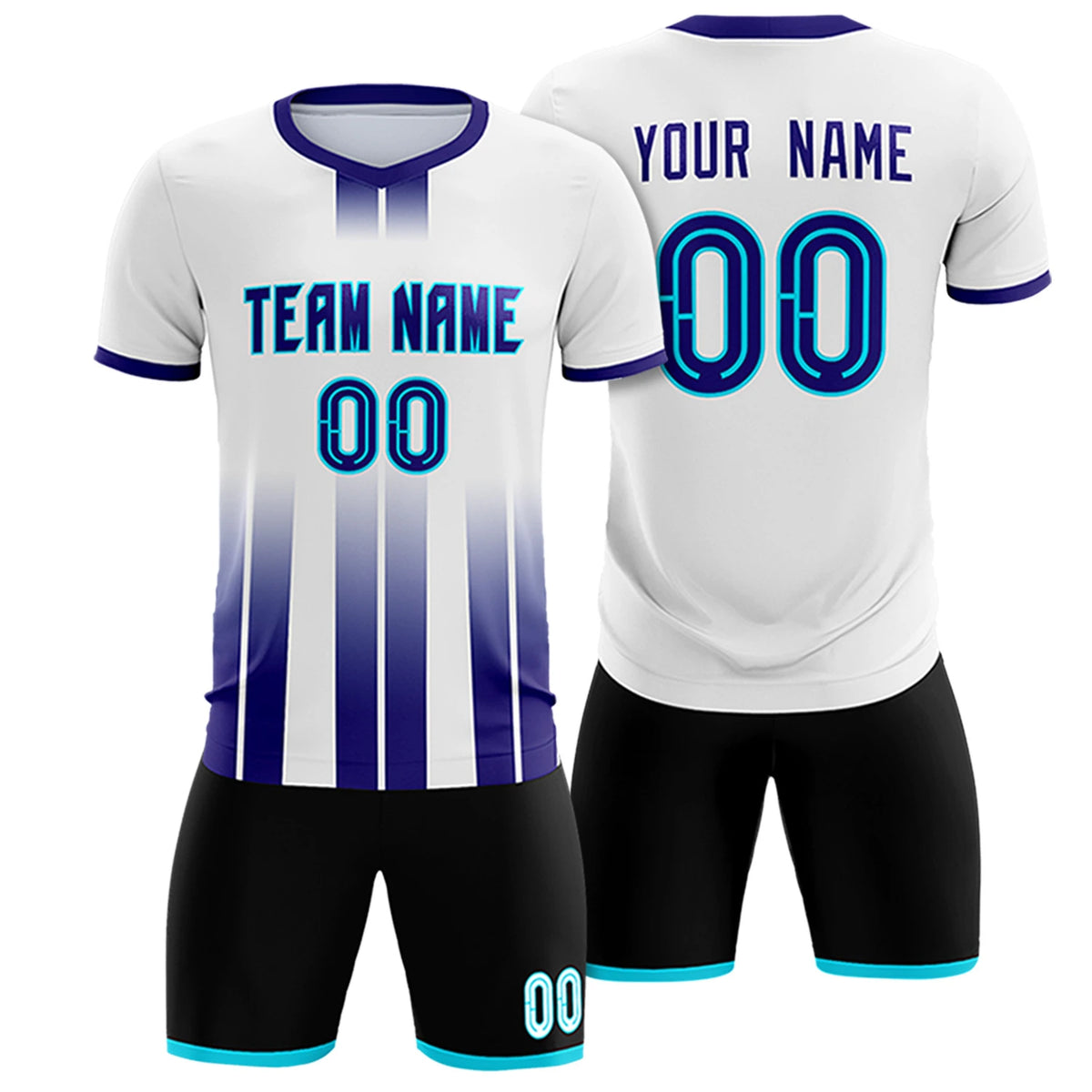 Custom White Purple Vertical Training Uniform Soccer Sets Jersey