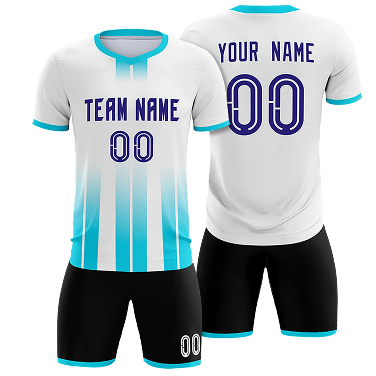 Custom White Sky Blue Vertical Training Uniform Soccer Sets Jersey