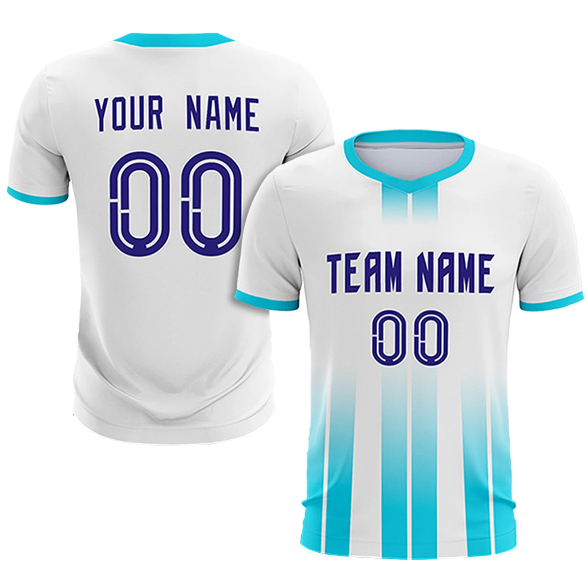 Custom White Sky Blue Vertical Training Uniform Soccer Sets Jersey