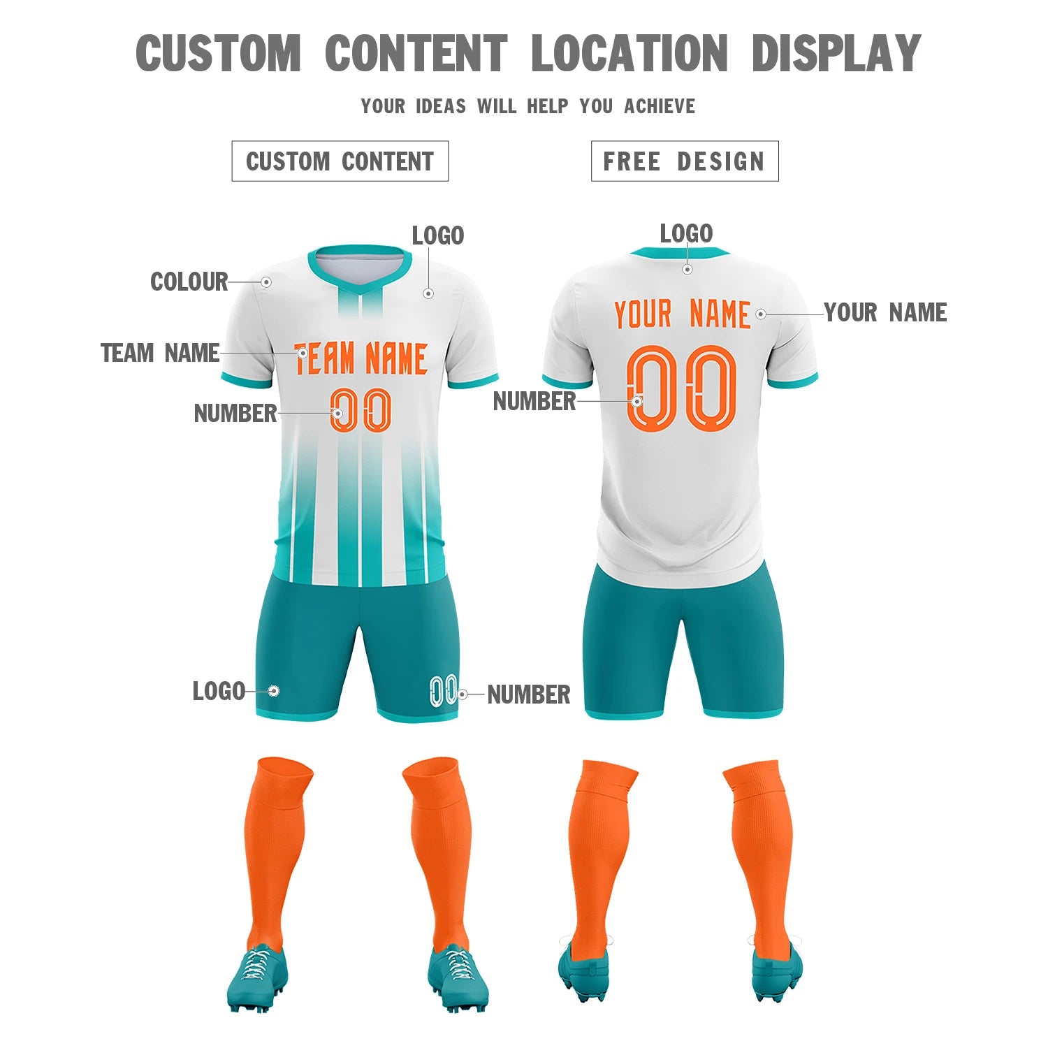 Custom White Bright Blue Vertical Training Uniform Soccer Sets Jersey