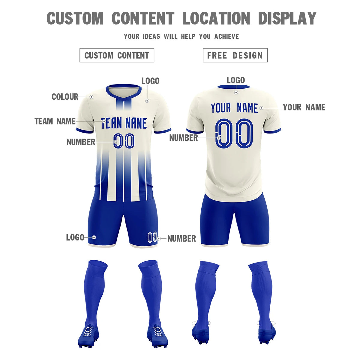 Custom Khaki Royal Blue Vertical Training Uniform Soccer Sets Jersey