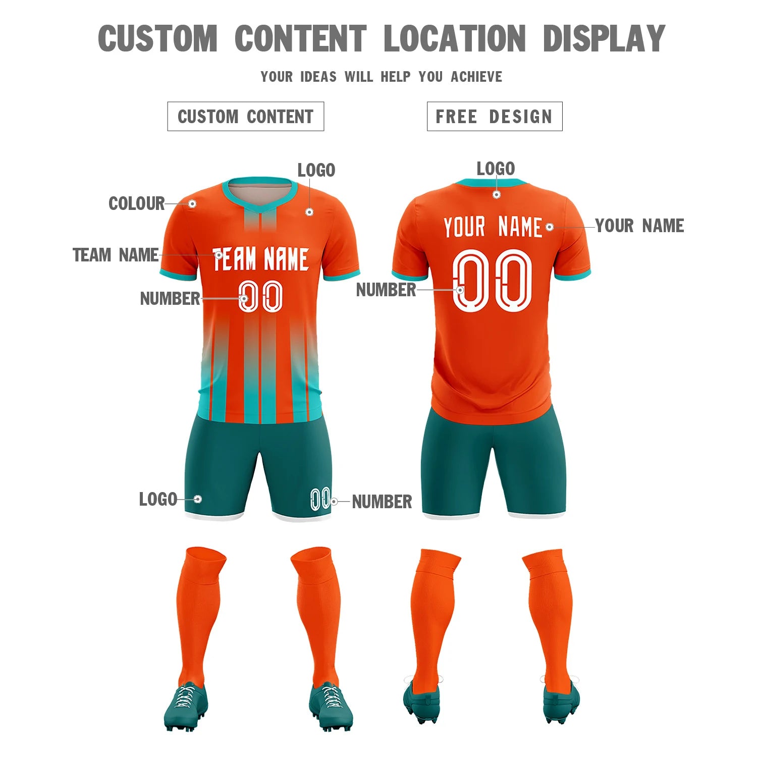 Custom Orange Bright Green Vertical Training Uniform Soccer Sets Jersey