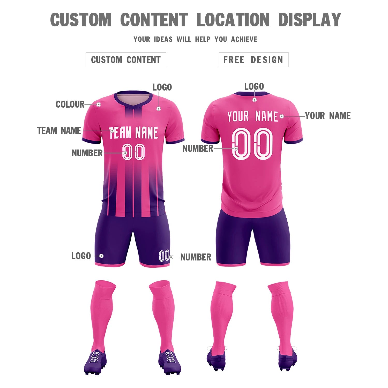 Custom Pink Purple Vertical Training Uniform Soccer Sets Jersey