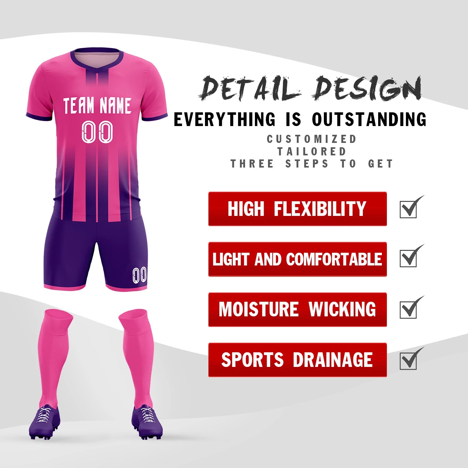 Custom Pink Purple Vertical Training Uniform Soccer Sets Jersey