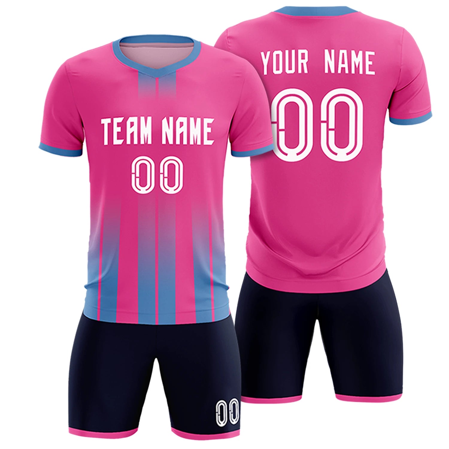 Custom Pink Light Blue Vertical Training Uniform Soccer Sets Jersey
