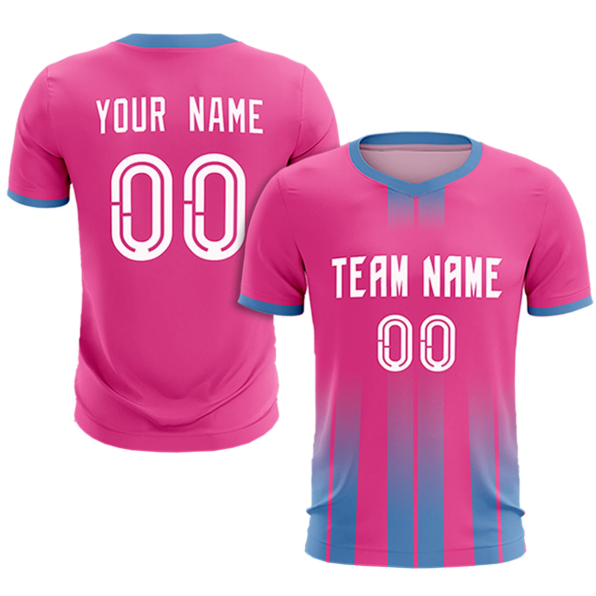 Custom Pink Light Blue Vertical Training Uniform Soccer Sets Jersey