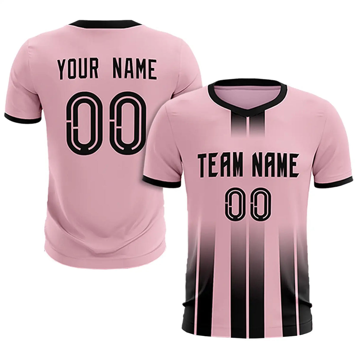 Custom Light Pink Black Vertical Training Uniform Soccer Sets Jersey