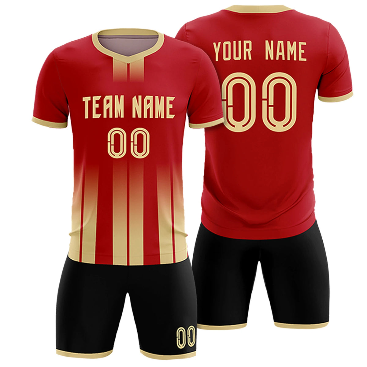 Custom Red Khaki Vertical Training Uniform Soccer Sets Jersey