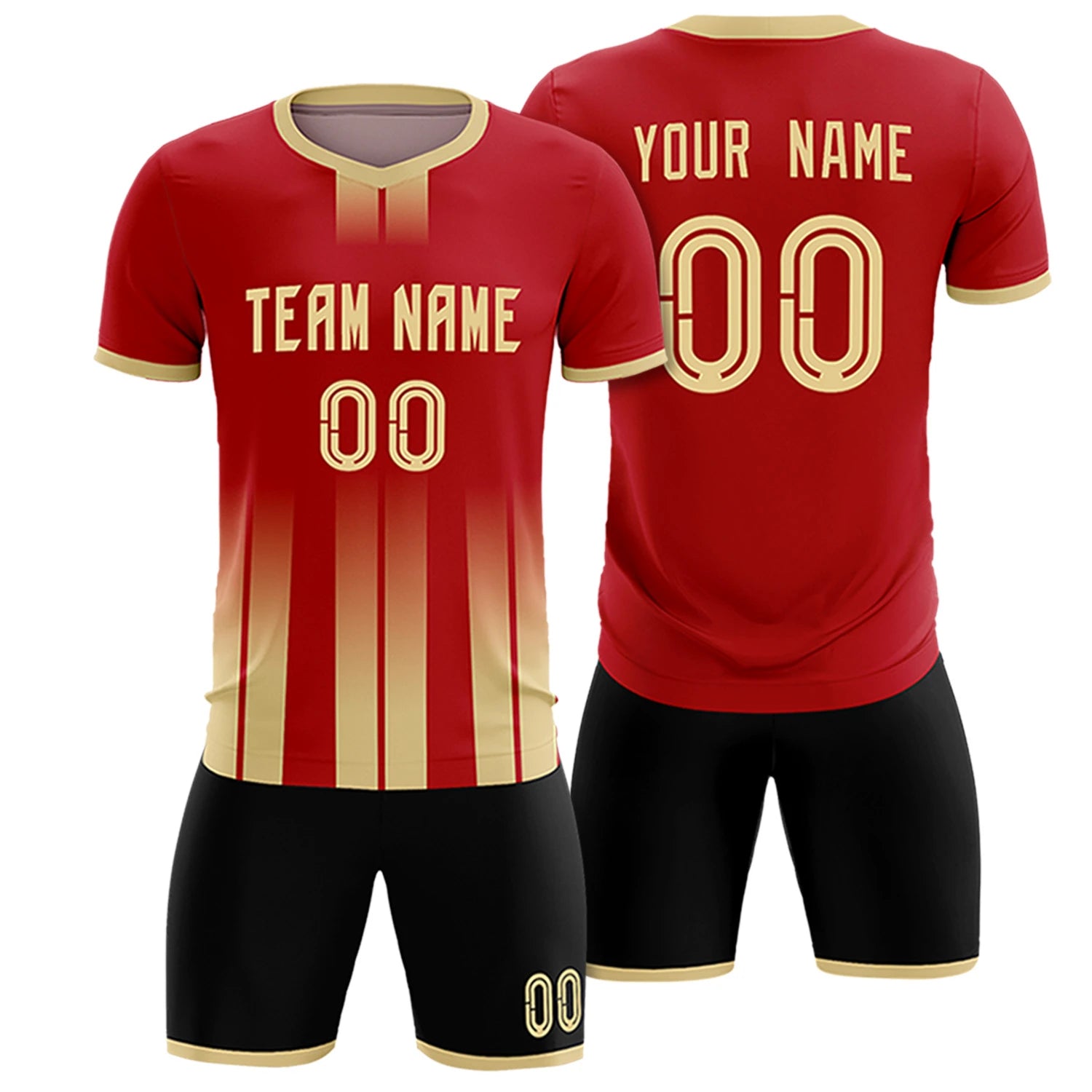 Custom Red Khaki Vertical Training Uniform Soccer Sets Jersey