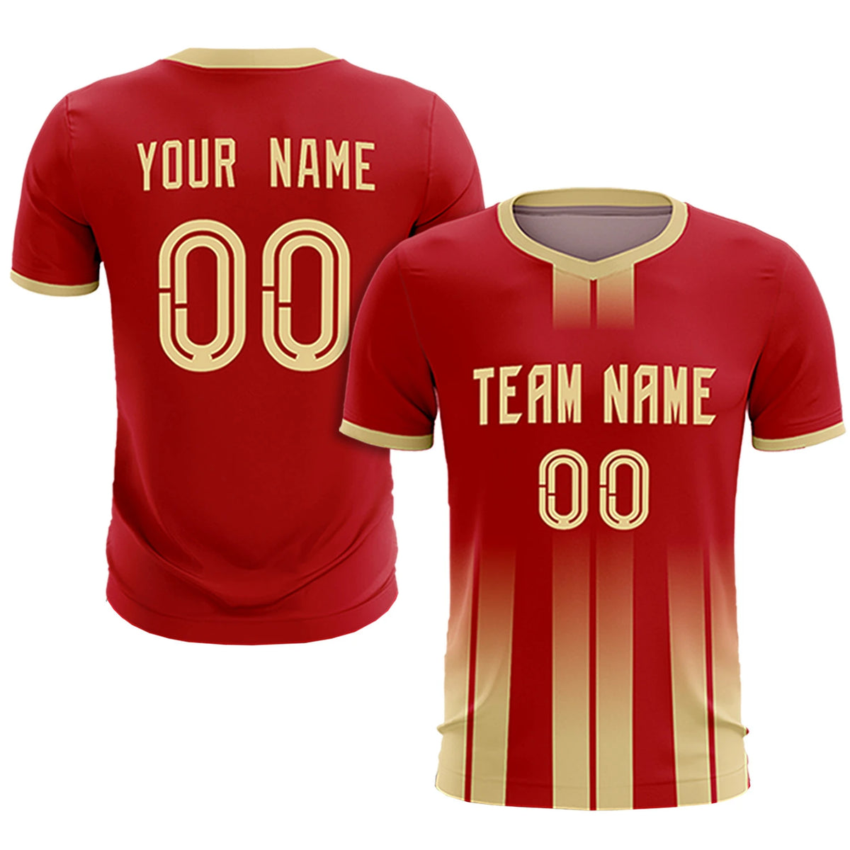 Custom Red Khaki Vertical Training Uniform Soccer Sets Jersey