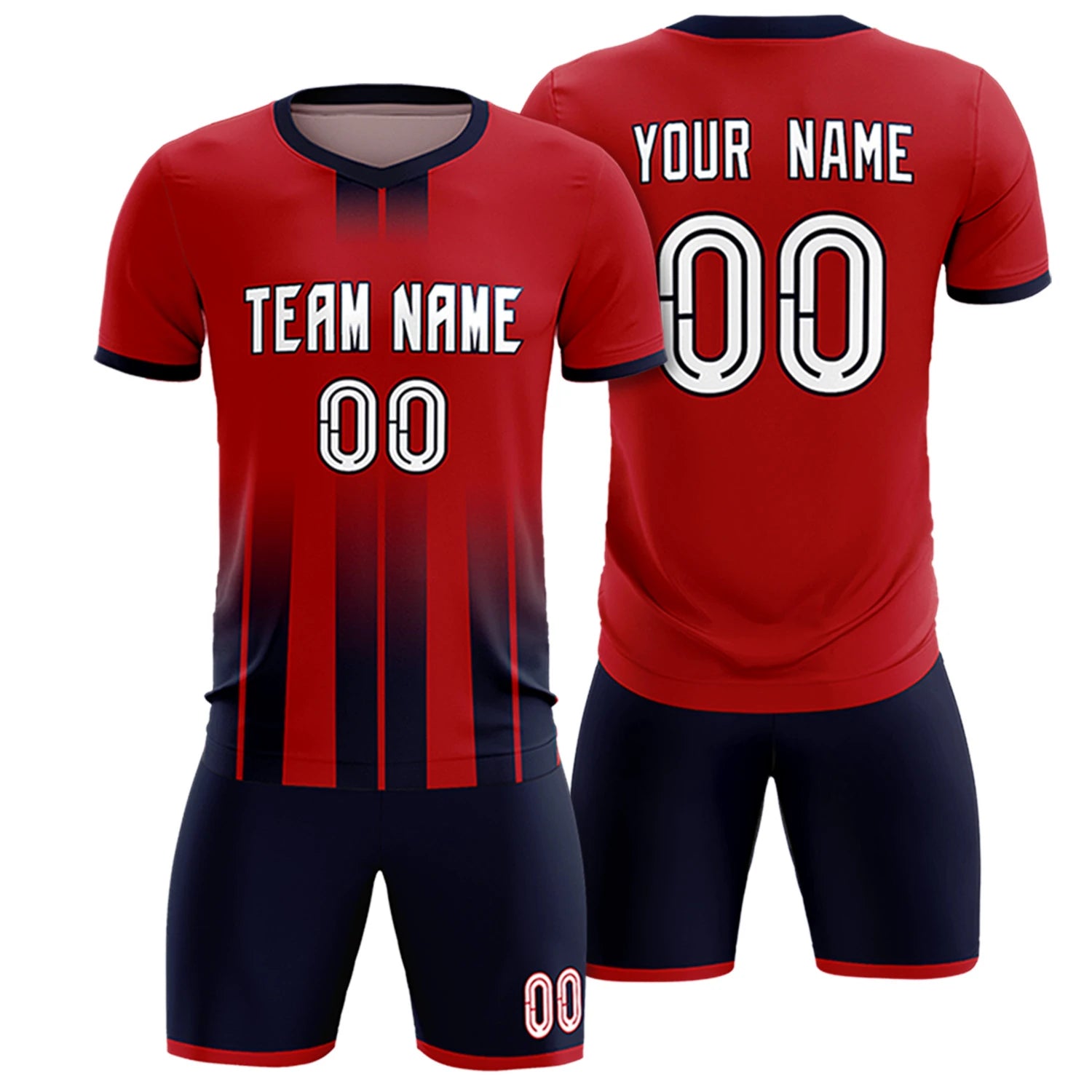 Custom Red Navy Vertical Training Uniform Soccer Sets Jersey