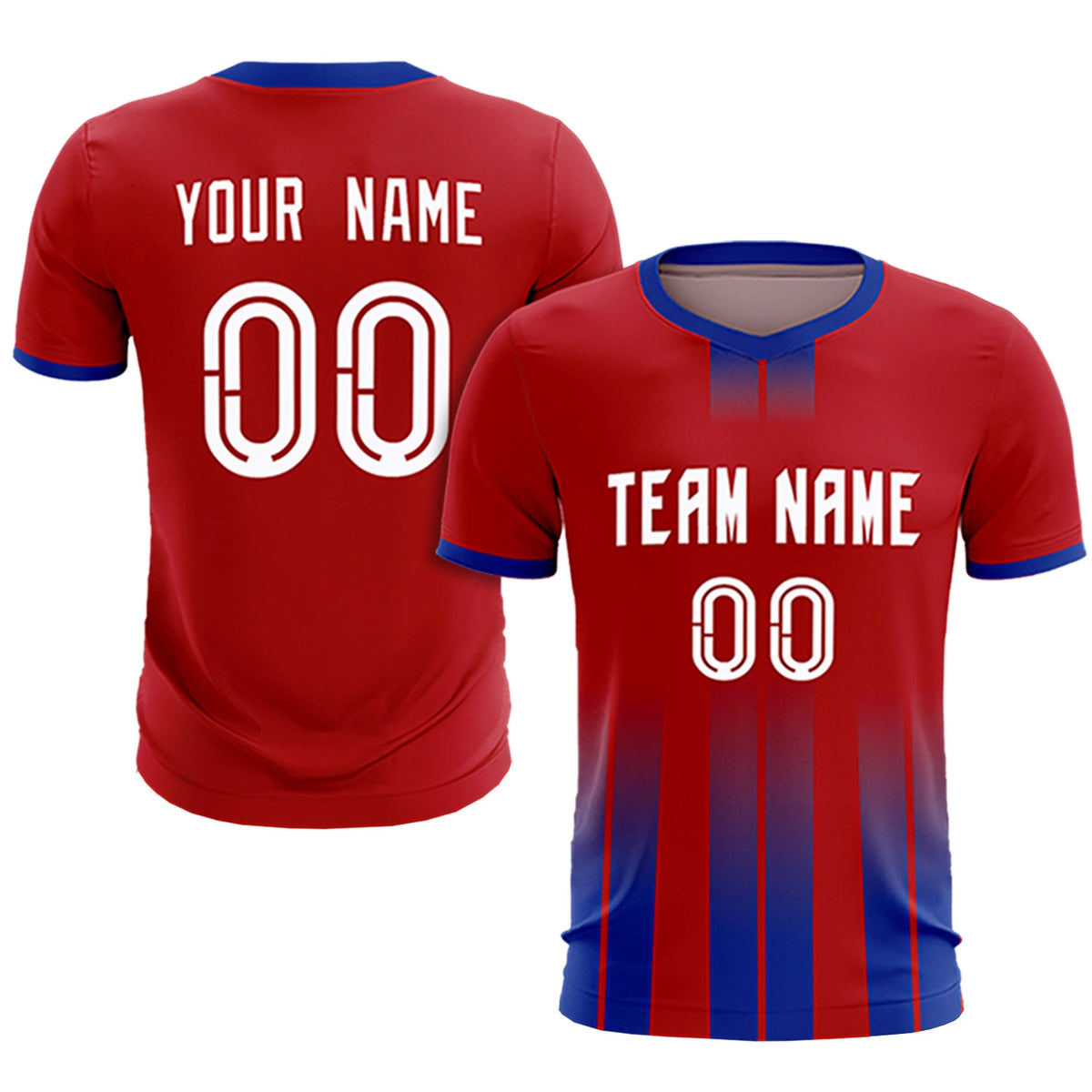 Custom Red Royal Blue Vertical Training Uniform Soccer Sets Jersey